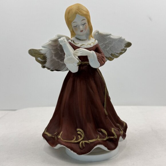 Vintage Bisque Angel Musical Figurine 7" Harp Taiwan Hark The Herald Angels Sing - Picture 1 of 16